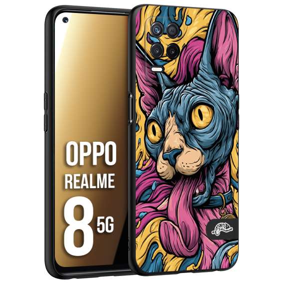 CUSTOMIZZA - Custodia cover nera morbida in tpu compatibile per Realme 8 5G Sphynx Colorato Pop Art Psichedelico Gatto Blu Rosa Giallo Artistica Fantasy