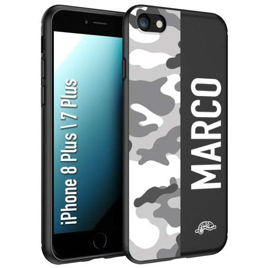 CUSTOMIZZA - Custodia cover nera morbida in tpu compatibile per iPhone 7 PLUS - 8 plus camouflage mimetico militare personalizzata nome bianco