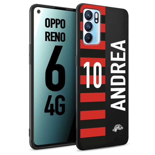 CUSTOMIZZA - Custodia cover nera morbida in tpu compatibile per Oppo Reno 6 4G personalizzata calcio football nome e numero calciatori rossonera