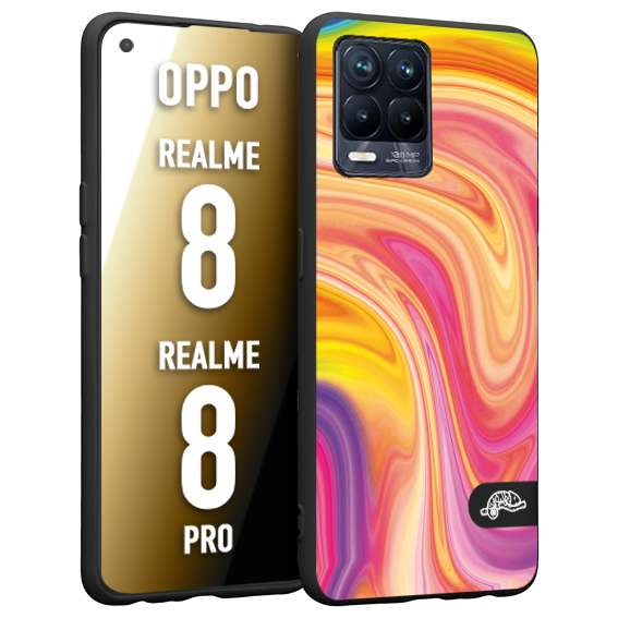 CUSTOMIZZA - Custodia cover nera morbida in tpu compatibile per Oppo Realme 8 - 8 PRO colorata fantasia vortice marmo onde rosa fucsia gialla