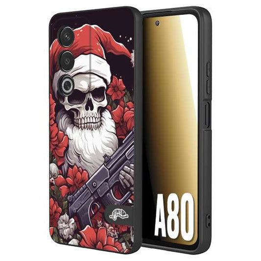 CUSTOMIZZA - Custodia cover nera morbida in tpu compatibile per Oppo A80 teschio natale santa claus fiori tattoo disegnato