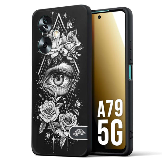 CUSTOMIZZA - Custodia cover nera morbida in tpu compatibile per Oppo A79 5G occhio fiori rombo geometrico black and white bianco a rilievo disegnato tattoo tatuaggio