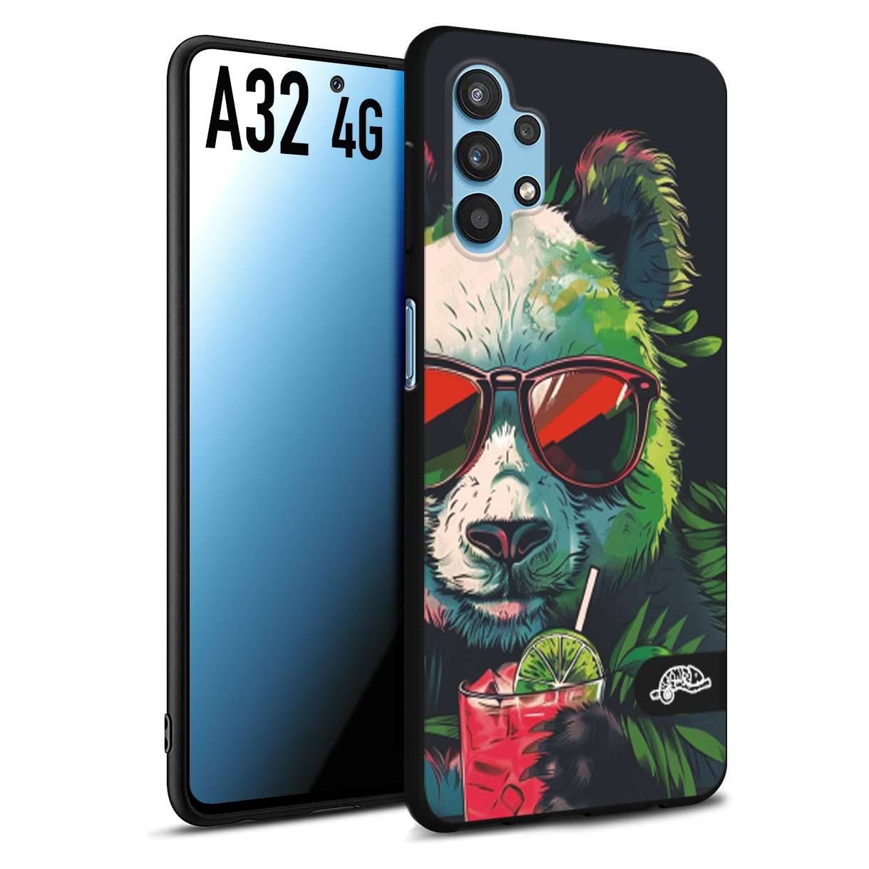 CUSTOMIZZA - Custodia cover nera morbida in tpu compatibile per Samsung A32 4G estate disegnata cocktails animali simpatici panda mojito