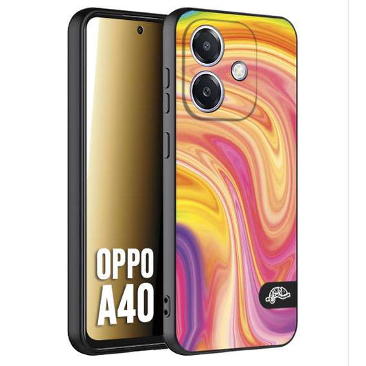 CUSTOMIZZA - Custodia cover nera morbida in tpu compatibile per Oppo A40 colorata fantasia vortice marmo onde rosa fucsia gialla