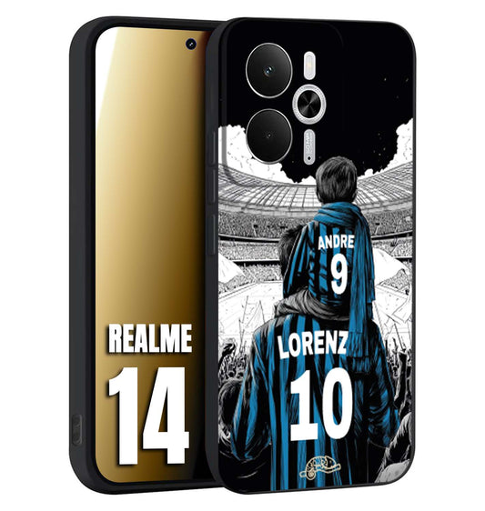 CUSTOMIZZA - Custodia cover nera morbida in tpu compatibile per Realme 14 5G personalizzata calcio football padre e figlio calciatori nerazzurra