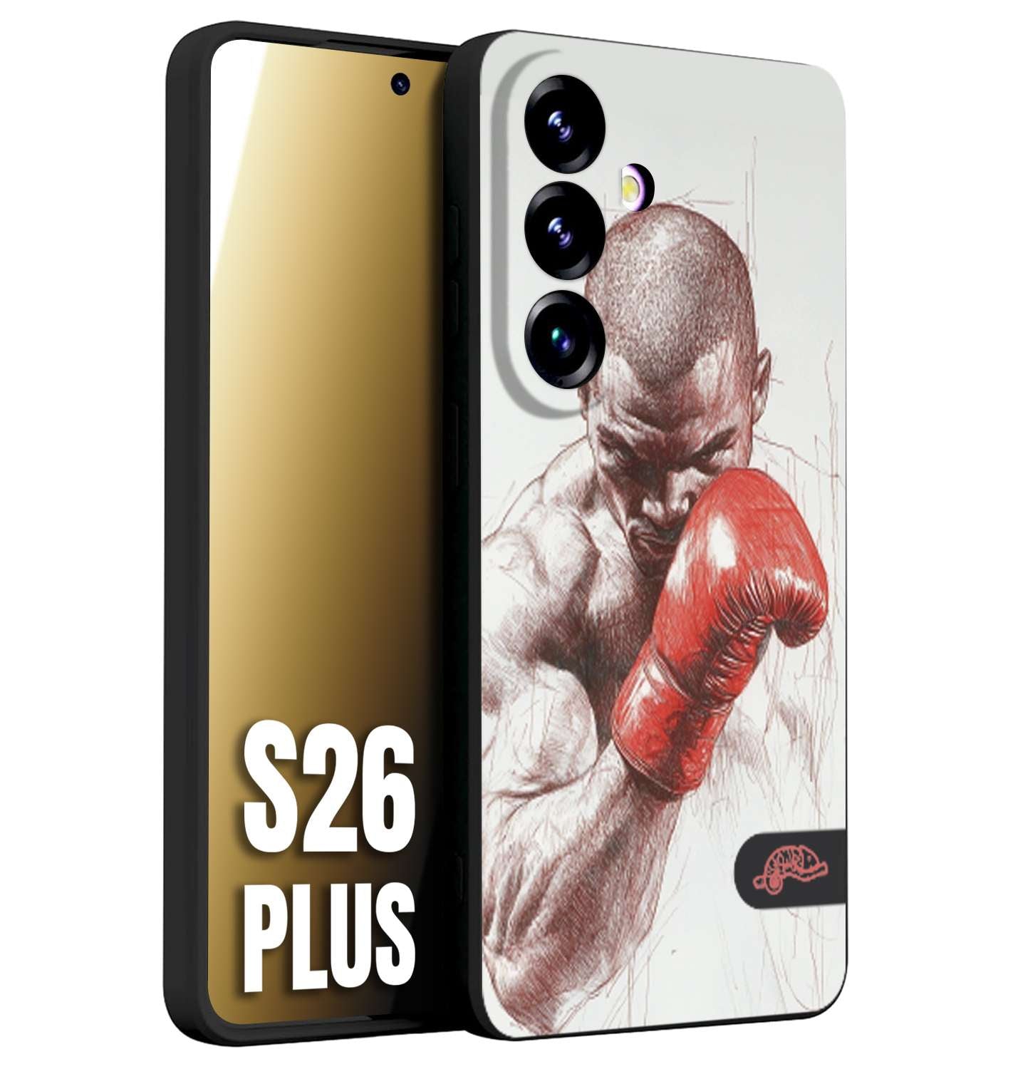 CUSTOMIZZA - Custodia cover nera morbida in tpu compatibile per Samsung S26 PLUS pugilato pugili disegno tattoo guantoni box sport primo piano