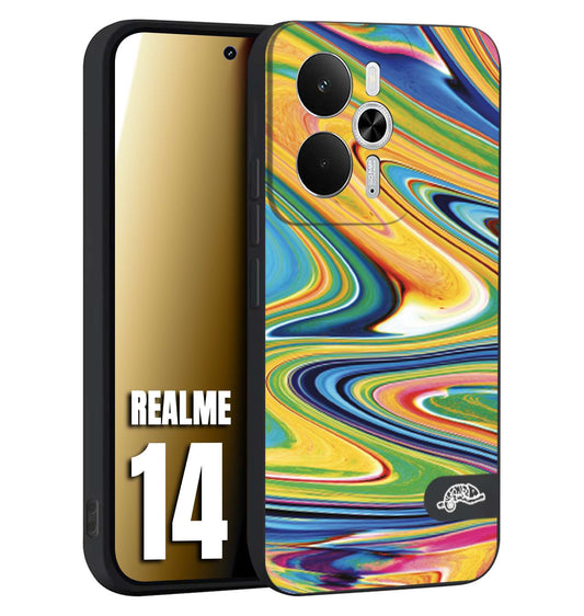CUSTOMIZZA - Custodia cover nera morbida in tpu compatibile per Realme 14 5G colorata fantasia vortice marmo arcobaleno gialla verde blu