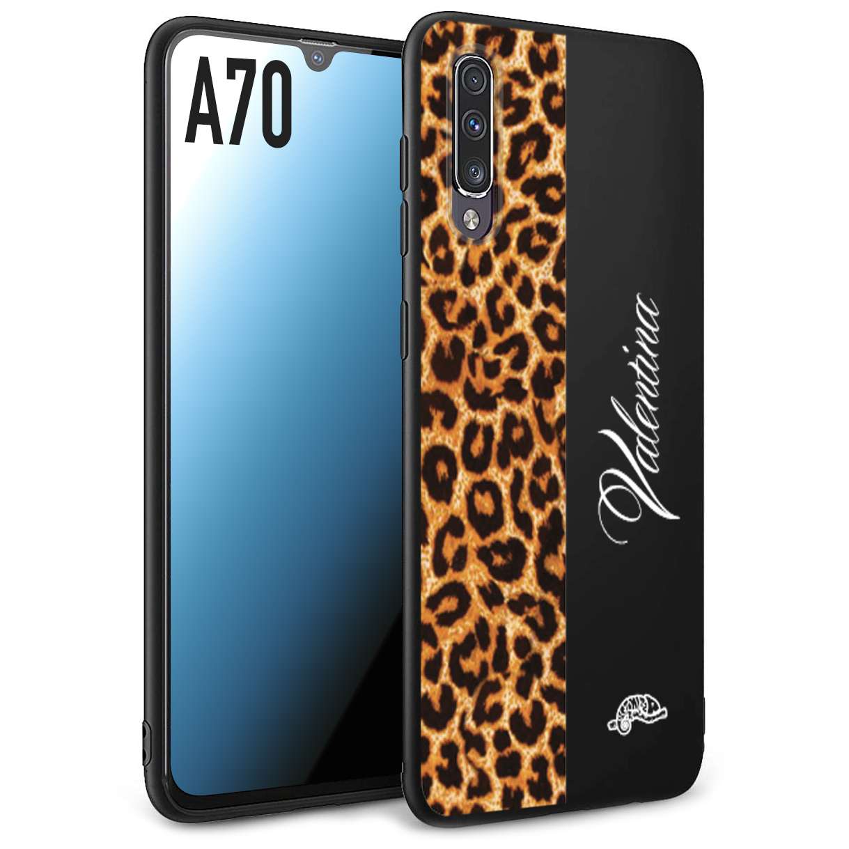 CUSTOMIZZA - Custodia cover nera morbida in tpu compatibile per Samsung A70 custom nome scritta leopardato maculato donna marrone leopard