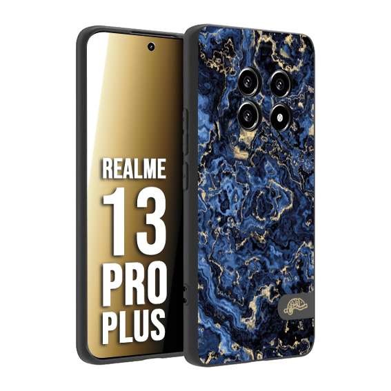 CUSTOMIZZA - Custodia cover nera morbida in tpu compatibile per Realme 13 PRO PLUS effetto marmo marble blu venature dorato psichedelico