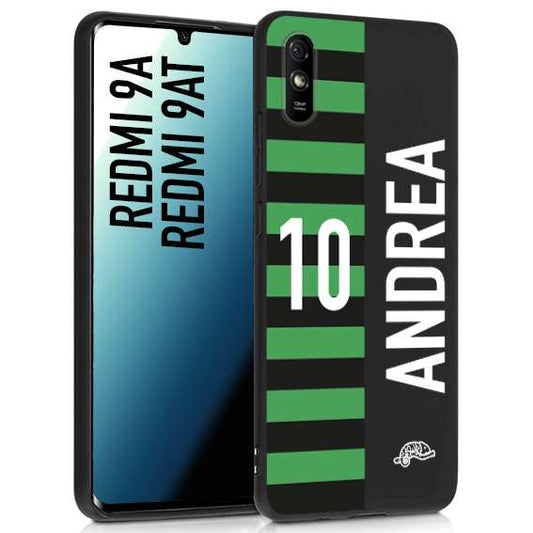 CUSTOMIZZA - Custodia cover nera morbida in tpu compatibile per Xiaomi Redmi 9A - 9AT personalizzata calcio football nome e numero calciatori neroverde