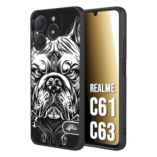CUSTOMIZZA - Custodia cover nera morbida in tpu compatibile per Oppo C61 - C63 bulldog bianco a rilievo disegnato tattoo tatuaggio