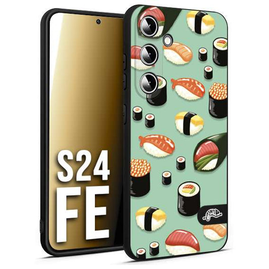 CUSTOMIZZA - Custodia cover nera morbida in tpu compatibile per Samsung S24 FE sushi disegni giapponese nighiri acquamarina verde