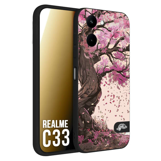 CUSTOMIZZA - Custodia cover nera morbida in tpu compatibile per Realme C33 giapponese colori morbidi fiori di ciliegio rosa disegnata