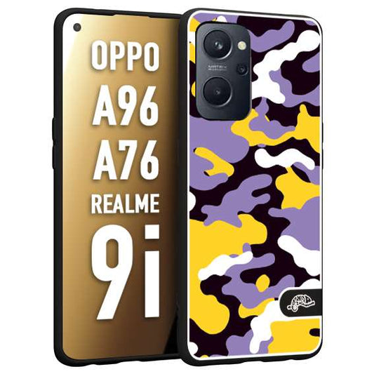 CUSTOMIZZA - Custodia cover nera morbida in tpu compatibile per Oppo Realme 9i - A96 - A76 camouflage mimetico militare viola lilla giallo