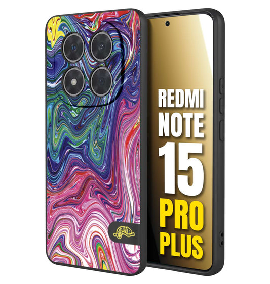 CUSTOMIZZA - Custodia cover nera morbida in tpu compatibile per Xiaomi Redmi Note 15 PRO PLUS colorata fantasia vortice marmo arcobaleno rosa blu fucsia