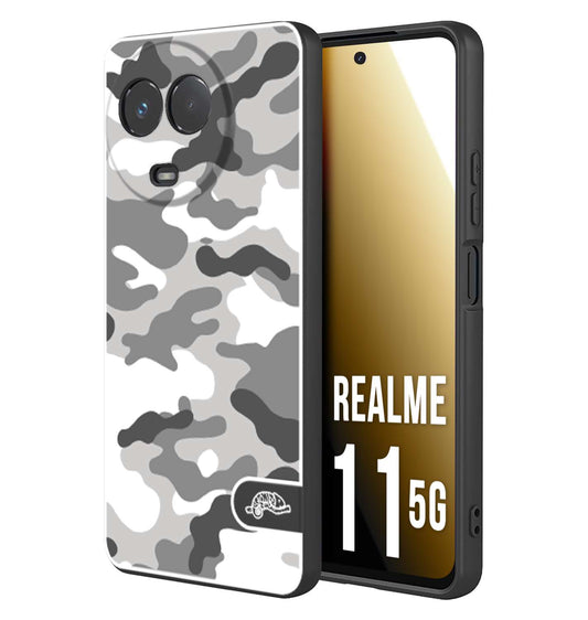 CUSTOMIZZA - Custodia cover nera morbida in tpu compatibile per Oppo Realme 11 5G camouflage mimetico militare bianco white