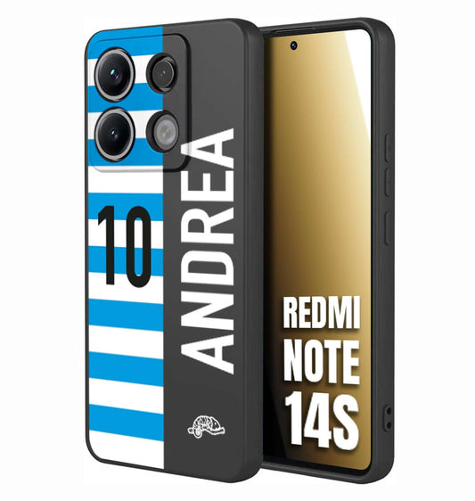 CUSTOMIZZA - Custodia cover nera morbida in tpu compatibile per Xiaomi Redmi Note 14S personalizzata calcio football nome e numero calciatori biancazzurri