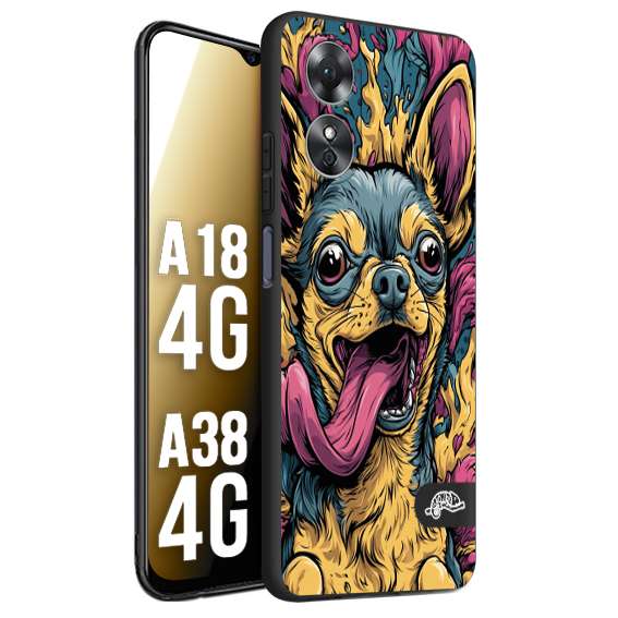CUSTOMIZZA - Custodia cover nera morbida in tpu compatibile per Oppo A18 4G - A38 4G Chihuahua illustrazione cane pop art cane street art cartone animato