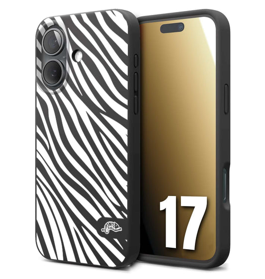 CUSTOMIZZA - Custodia cover nera morbida in tpu compatibile per iPhone 17 zebrata maculata a rilievo soft touch donna bianca