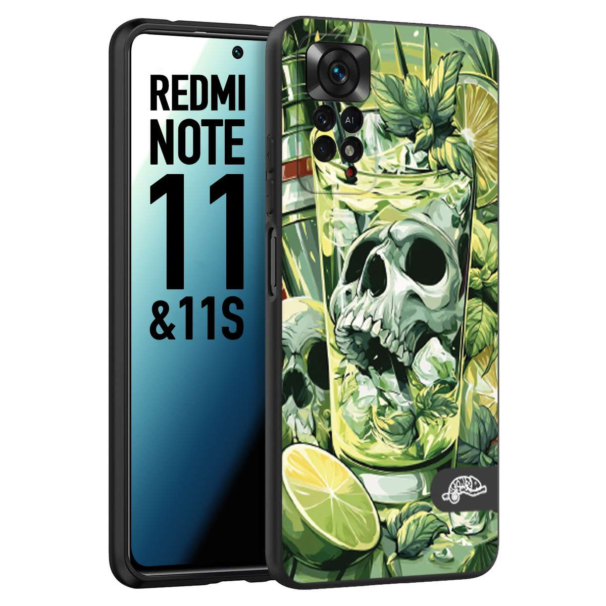 CUSTOMIZZA - Custodia cover nera morbida in tpu compatibile per Xiaomi Redmi Note 11 -  Note 11S Mojito cocktail teschio illustrazione drink lime menta ghiacci tropicale street art