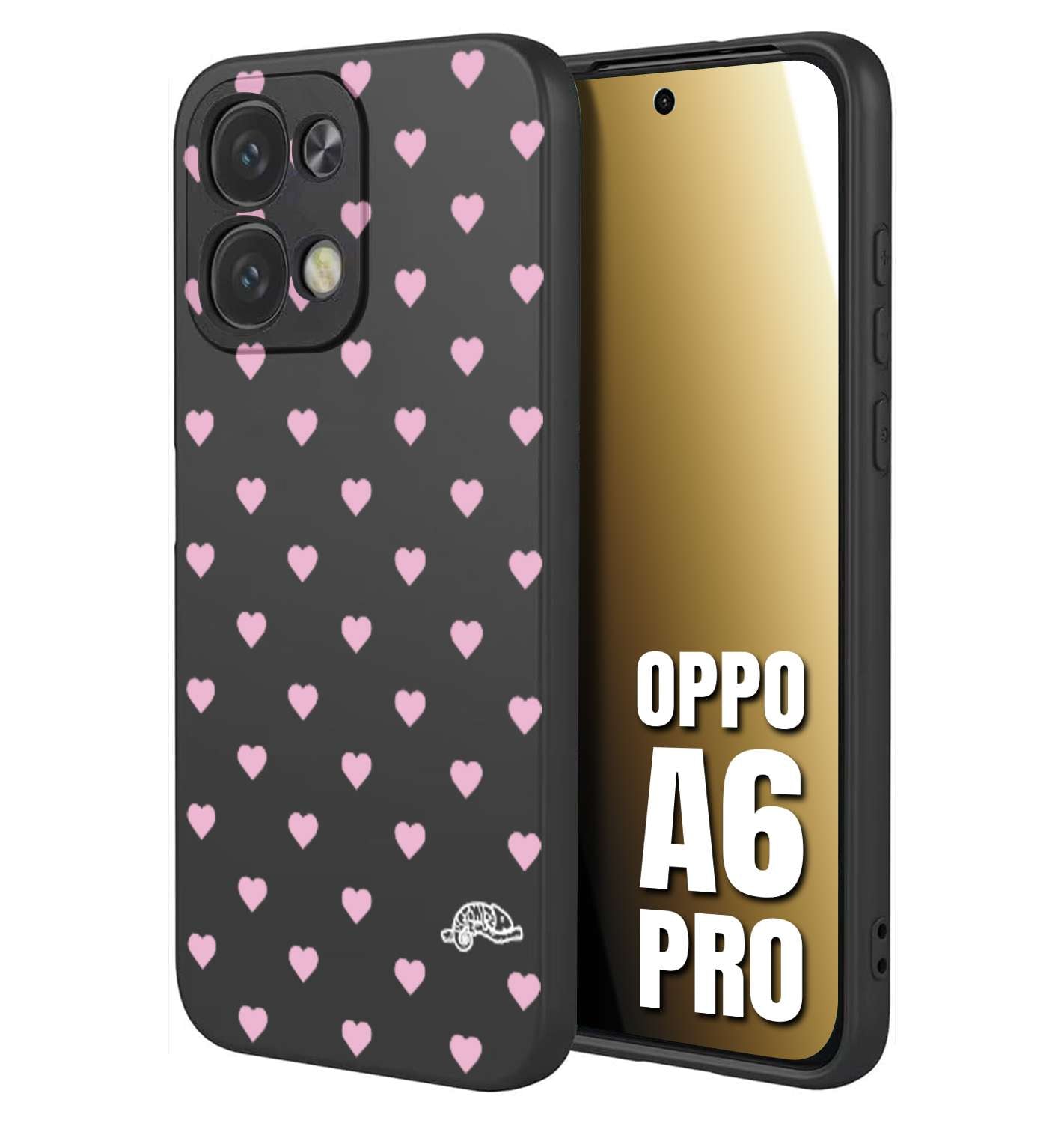 CUSTOMIZZA - Custodia cover nera morbida in tpu compatibile per Oppo A6 PRO cuori pois rosa su nero donna pin up vintage