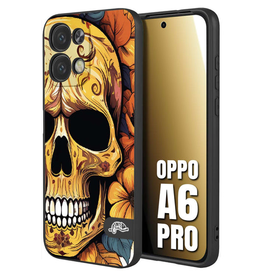 CUSTOMIZZA - Custodia cover nera morbida in tpu compatibile per Oppo A6 PRO teschio messicano colorato dorato fiori autunnali disegnato