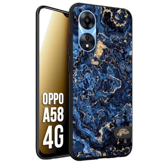 CUSTOMIZZA - Custodia cover nera morbida in tpu compatibile per Oppo A58 4G effetto marmo marble blu venature dorato psichedelico