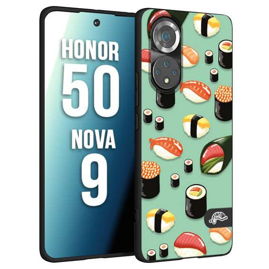 CUSTOMIZZA - Custodia cover nera morbida in tpu compatibile per Huawei Nova 9 - Honor 50 sushi disegni giapponese nighiri acquamarina verde