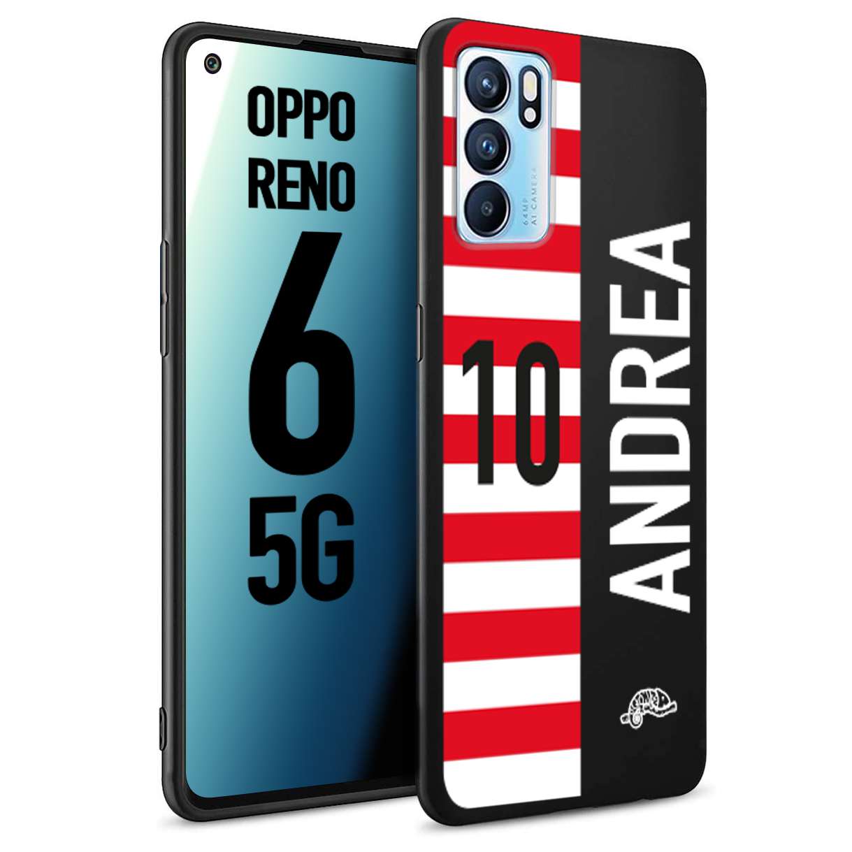 CUSTOMIZZA - Custodia cover nera morbida in tpu compatibile per Oppo Reno 6 5G personalizzata calcio football nome e numero calciatori bianco rossa