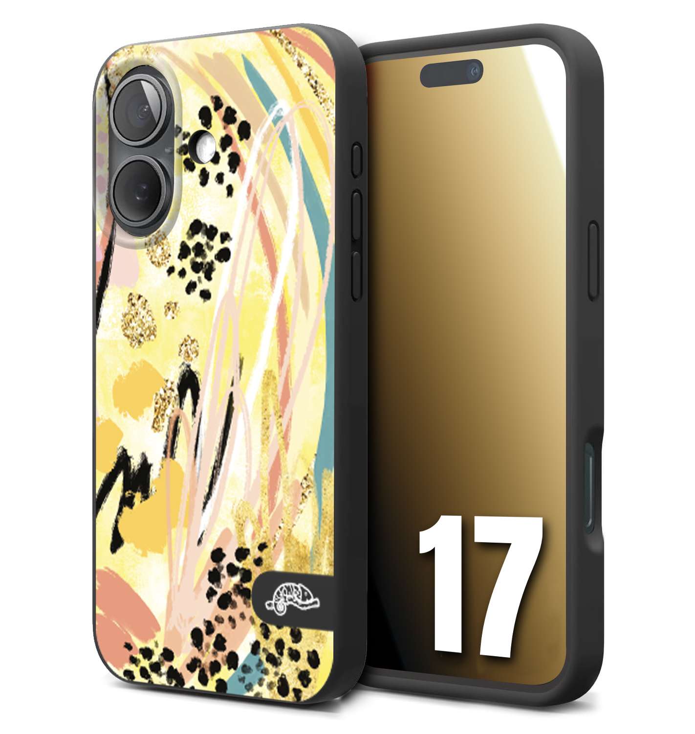 CUSTOMIZZA - Custodia cover nera morbida in tpu compatibile per iPhone 17 astratti donna flower fantasia estate gialla rosa leopardata