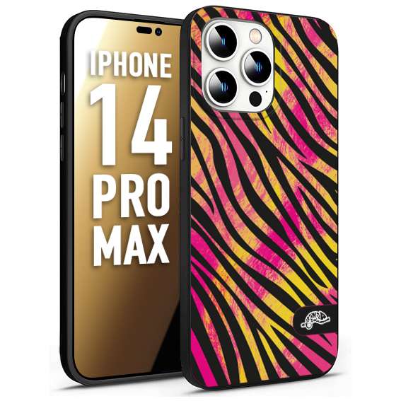 CUSTOMIZZA - Custodia cover nera morbida in tpu compatibile per iPhone 14 PRO MAX zebrata maculata a rilievo soft touch donna fucsia gialla