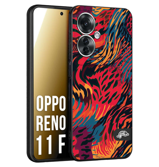 CUSTOMIZZA - Custodia cover nera morbida in tpu compatibile per Oppo Reno 11 F 5G leopardato maculato tigrato colorata fiamme rossa blu arancione