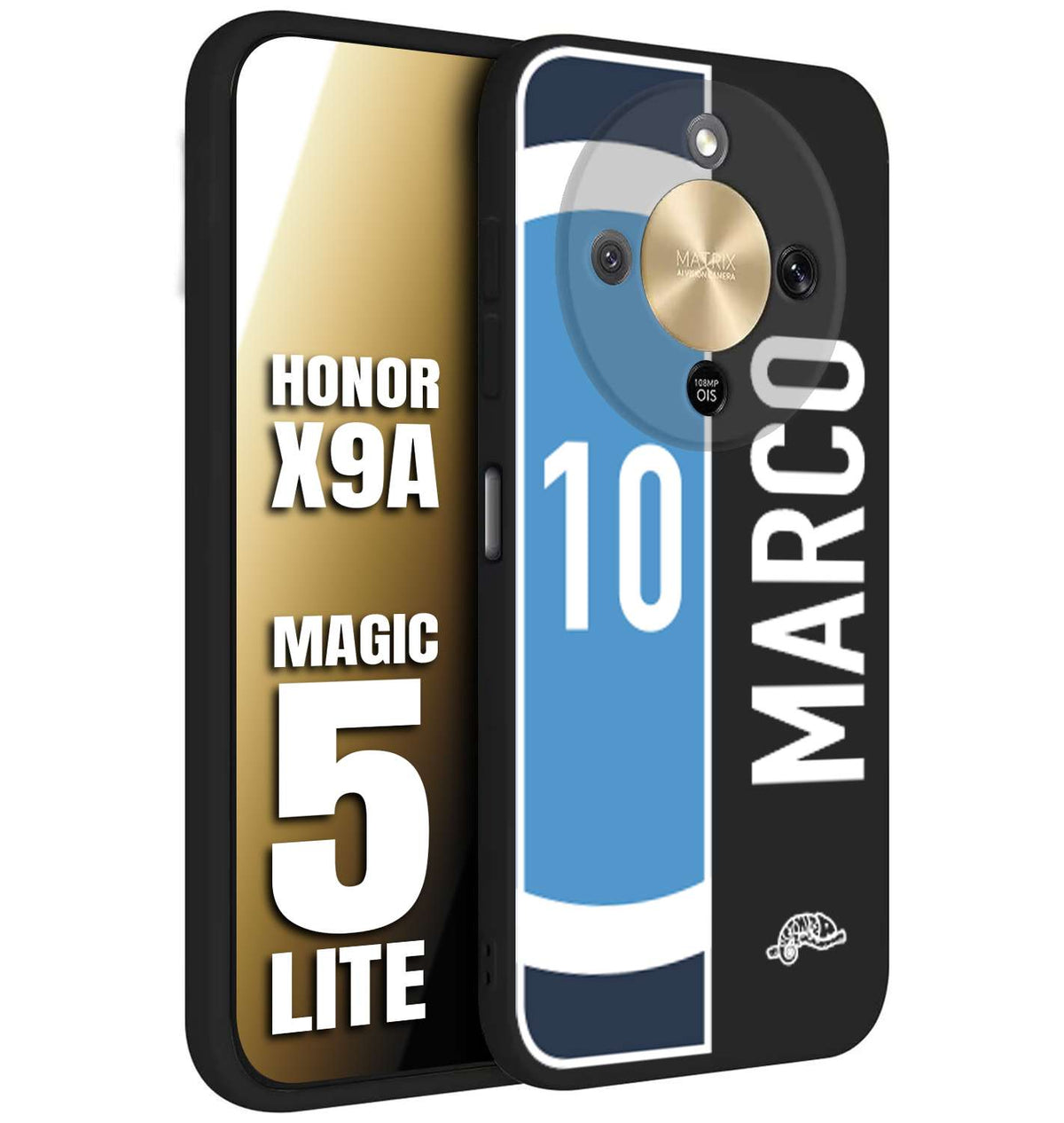 CUSTOMIZZA - Custodia cover nera morbida in tpu compatibile per Honor X9A - Honor Magic 5 Lite personalizzata calcio football nome e numero calciatori biancoazzurri bianco celesti