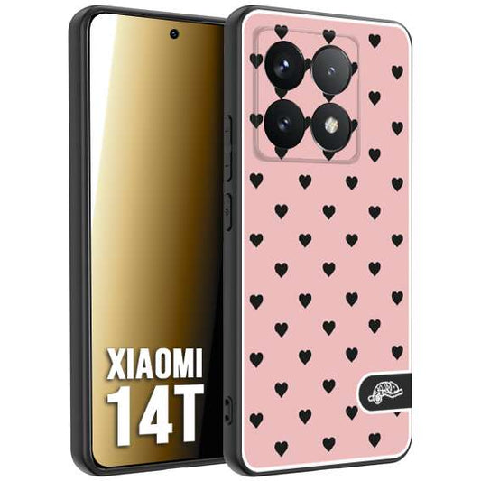 CUSTOMIZZA - Custodia cover nera morbida in tpu compatibile per Xiaomi 14T cuori pois rosa donna pin up vintage