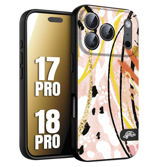CUSTOMIZZA - Custodia cover nera morbida in tpu compatibile per iPhone 17 PRO - 18 PRO fiori astratti donna zebrato leopardato fantasia dorata gialla rosa colorata