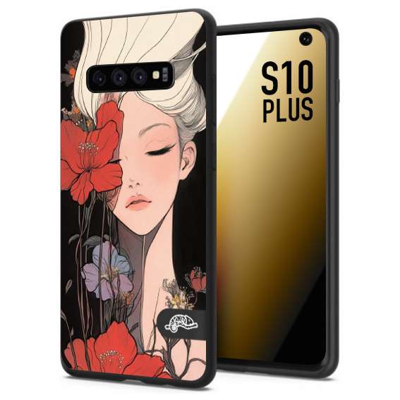 CUSTOMIZZA - Custodia cover nera morbida in tpu compatibile per Samsung S10 PLUS woman flower Fantasia Floreale Design Donna e Fiori, Retro Artistico