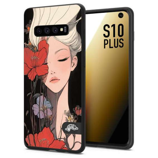 CUSTOMIZZA - Custodia cover nera morbida in tpu compatibile per Samsung S10 PLUS woman flower Fantasia Floreale Design Donna e Fiori, Retro Artistico