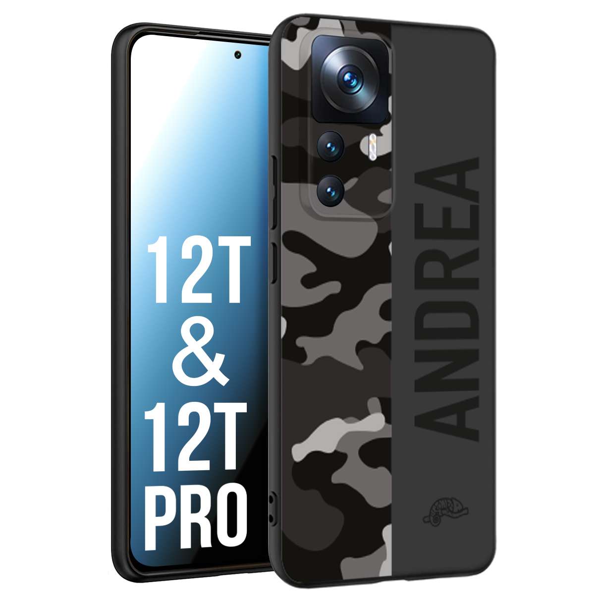 CUSTOMIZZA - Custodia cover nera morbida in tpu compatibile per Xiaomi 12T - 12T PRO camouflage mimetico militare personalizzata nome