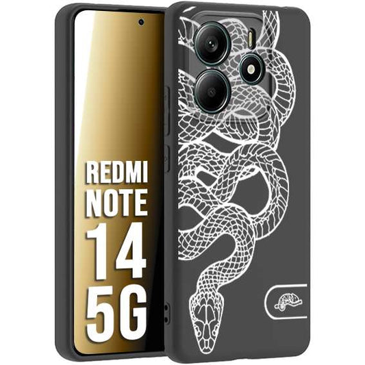 CUSTOMIZZA - Custodia cover nera morbida in tpu compatibile per Xiaomi Redmi Note 14 5G serpente snake bianco a rilievo disegnato tattoo tatuaggio