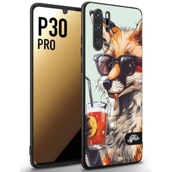 CUSTOMIZZA - Custodia cover nera morbida in tpu compatibile per Huawei P30 PRO estate disegnata cocktails animali simpatici fox volpe negroni