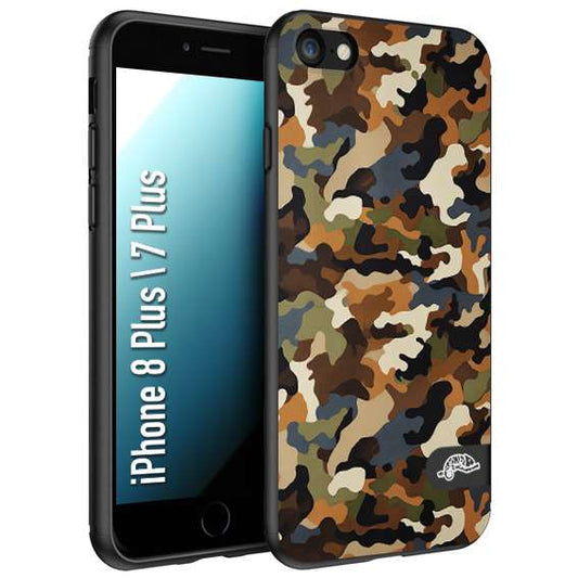 CUSTOMIZZA - Custodia cover nera morbida in tpu compatibile per iPhone 7 Plus - 8 plus camouflage mimetico militare moderno blu marrone beige