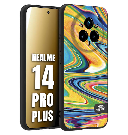 CUSTOMIZZA - Custodia cover nera morbida in tpu compatibile per Realme 14 PRO PLUS colorata fantasia vortice marmo arcobaleno gialla verde blu
