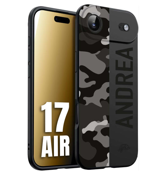 CUSTOMIZZA - Custodia cover nera morbida in tpu compatibile per iPhone 17 AIR camouflage mimetico militare personalizzata nome