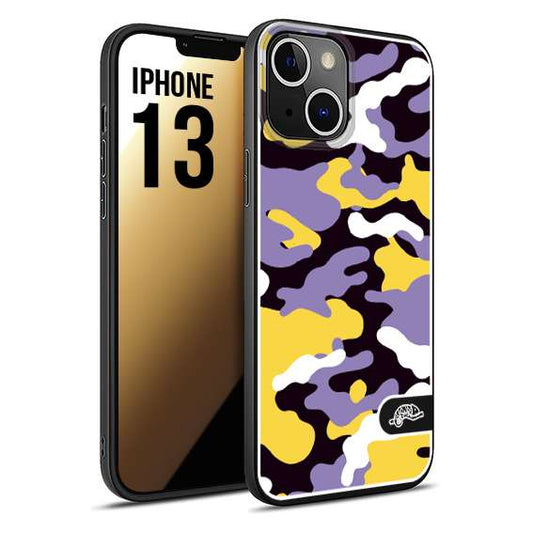 CUSTOMIZZA - Custodia cover nera morbida in tpu compatibile per iPhone 13 camouflage mimetico militare viola lilla giallo