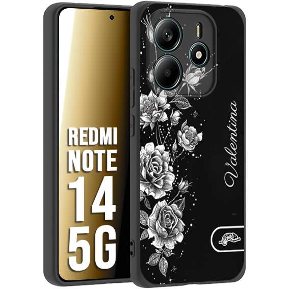 CUSTOMIZZA - Custodia cover nera morbida in tpu compatibile per Xiaomi Redmi Note 14 5G personalizzata rilievo soft touch nome rose fiori donna