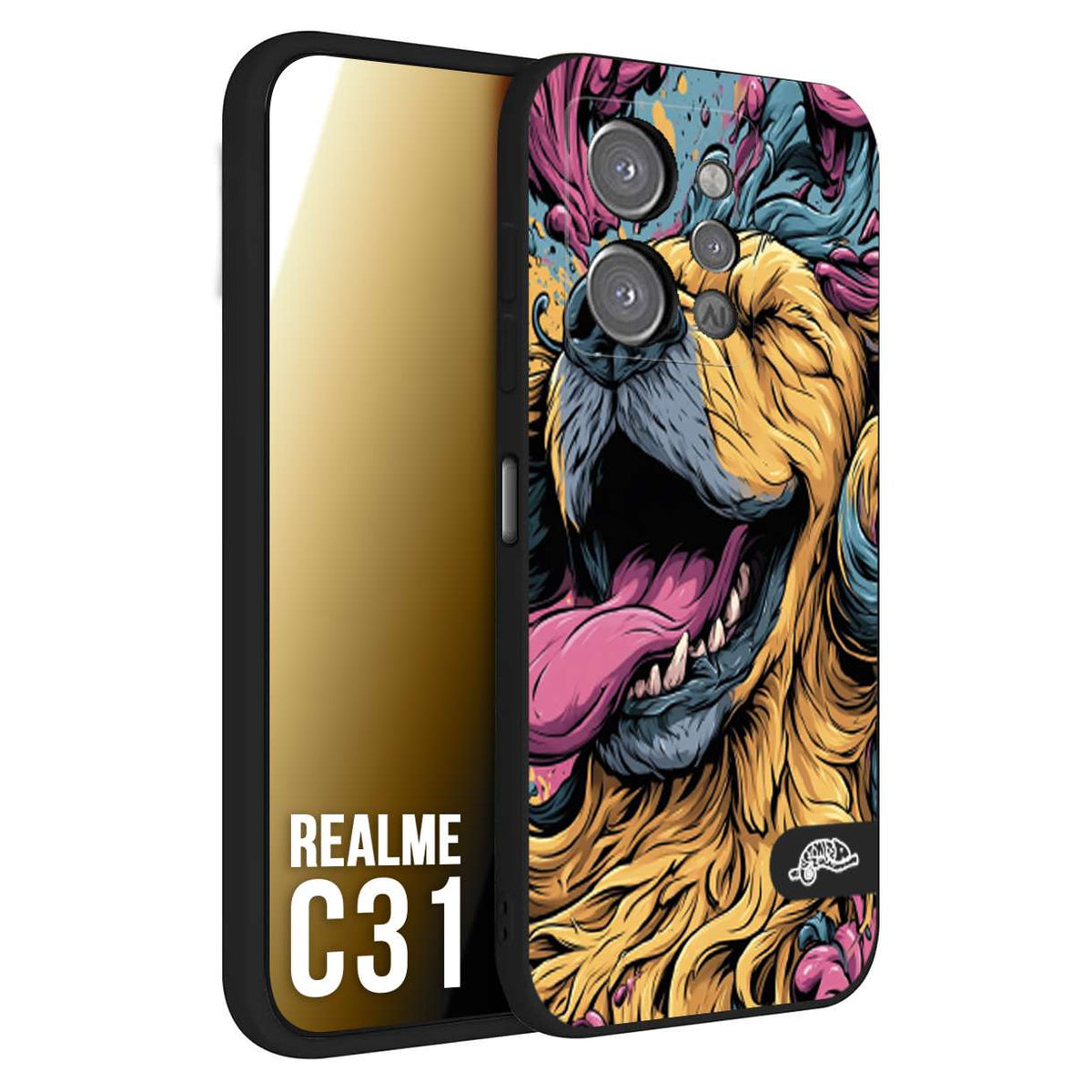 CUSTOMIZZA - Custodia cover nera morbida in tpu compatibile per Realme C31 Golden Retriever illustrazione cane pop art cane street art cartone animato