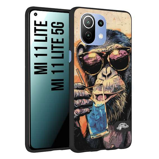 CUSTOMIZZA - Custodia cover nera morbida in tpu compatibile per Xiaomi Mi 11 Lite / Mi 11 Lite 5G estate disegnata cocktails animali simpatici scimmia monkey negroni