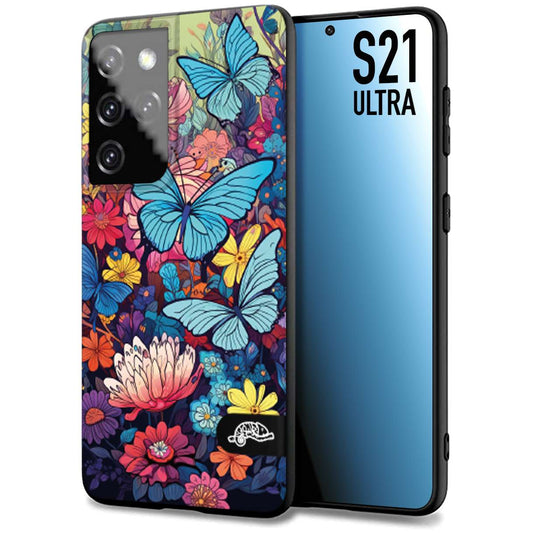 CUSTOMIZZA - Custodia cover nera morbida in tpu compatibile per Samsung S23 FE farfalle butterfly moderno donna disegnate gialla blu rosa