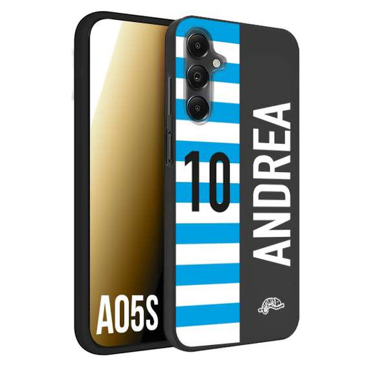 CUSTOMIZZA - Custodia cover nera morbida in tpu compatibile per Samsung A05S personalizzata calcio football nome e numero calciatori biancazzurri