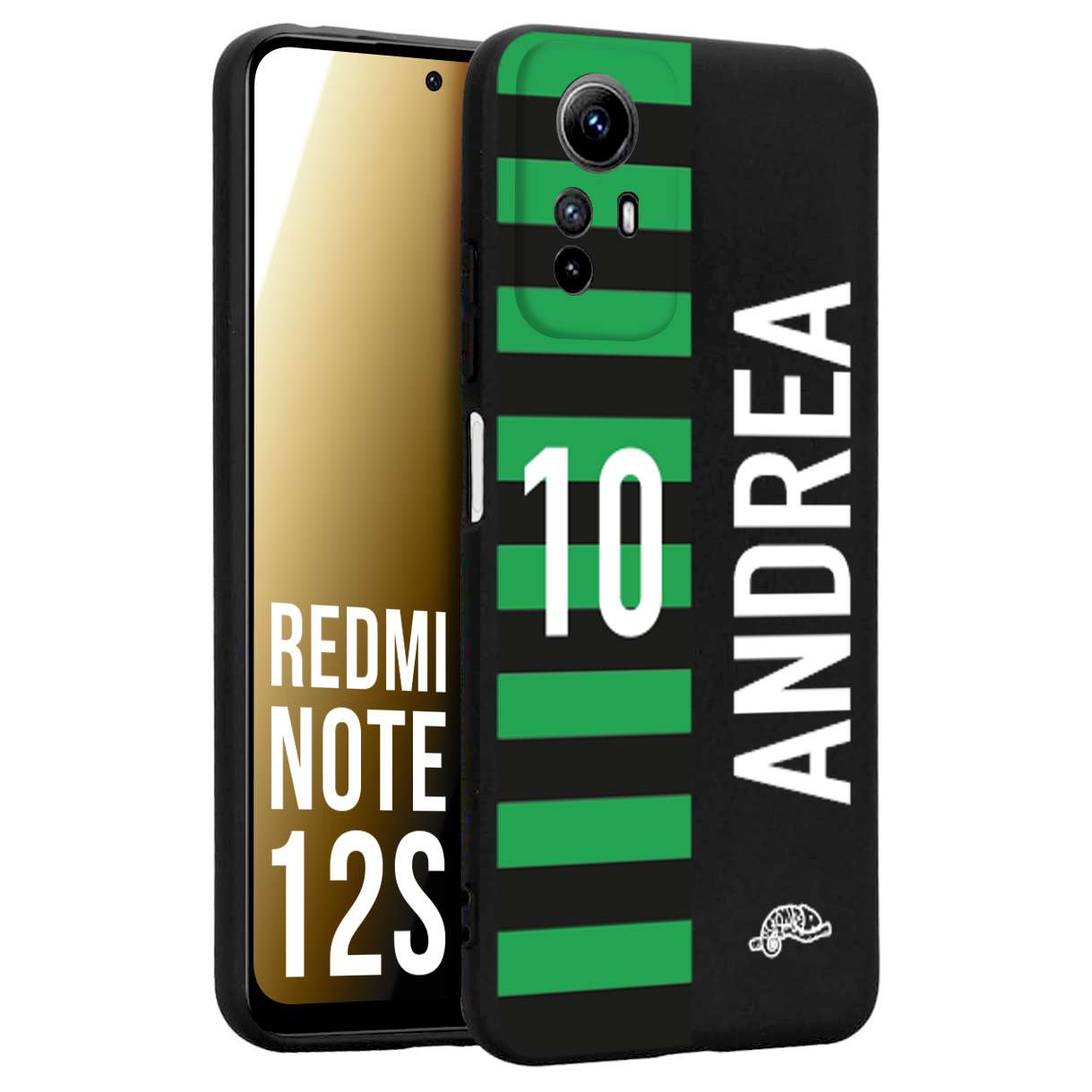 CUSTOMIZZA - Custodia cover nera morbida in tpu compatibile per Xiaomi Redmi Note 12S personalizzata calcio football nome e numero calciatori neroverde